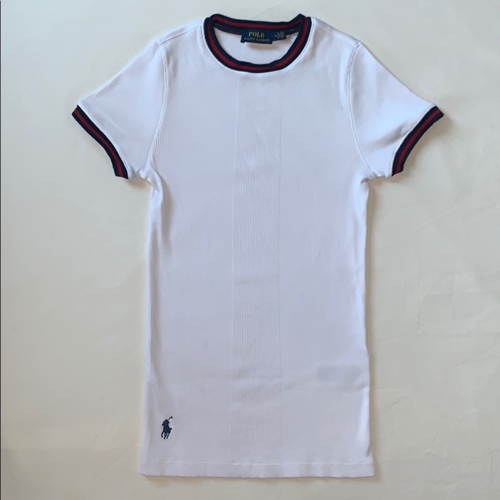 White Fitted Ralf Lauren Tee w/ Blue/Red